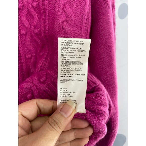 Free People NWT Every Cloud Pullover Cable Knit Collared Sweater Fuchsia Lrg New - Picture 10 of 12
